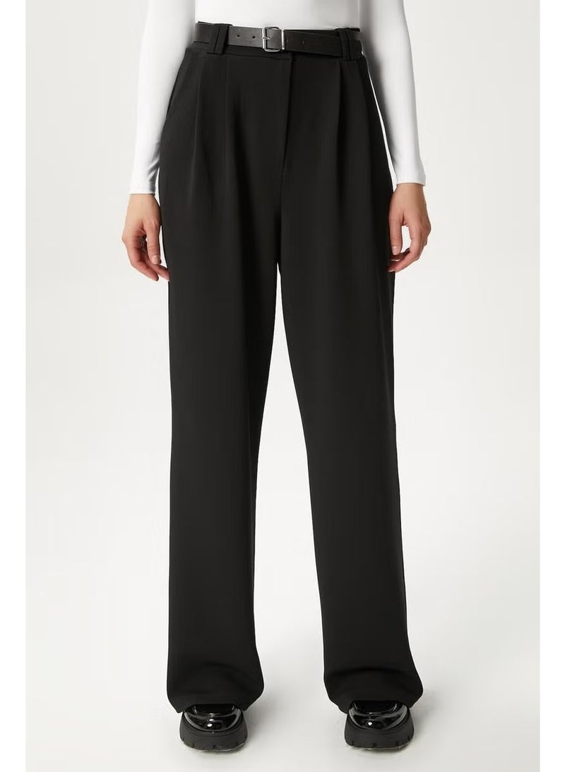 Ritnice Women's Rena Belted Lycra Black Palazzo Trousers - Image 3